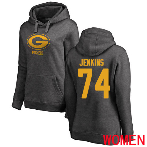 Green Bay Packers Ash Women #74 Jenkins Elgton One Color Nike NFL Pullover Hoodie Sweatshirts